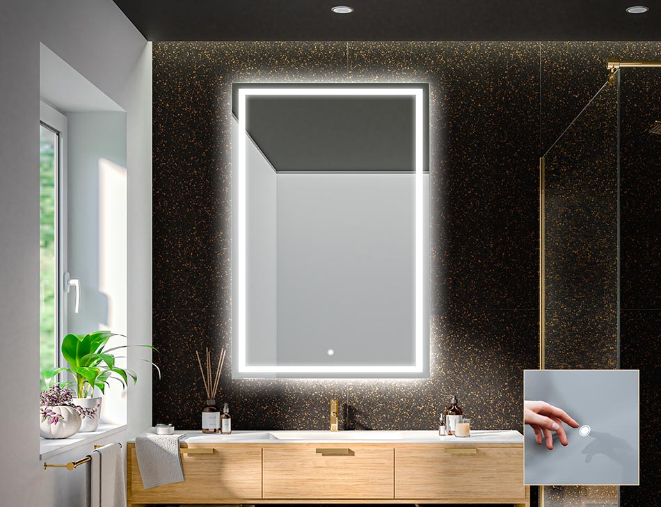 Upon request, our illuminated mirrors can be equipped with one of many lighting switches