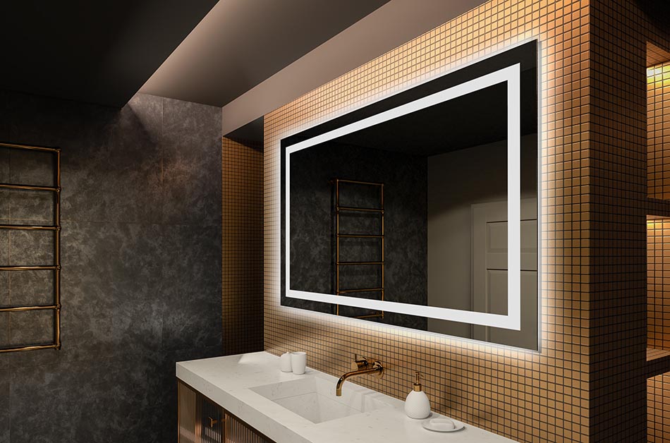 Contemporary wall mirror with uniform LED glow – premium mirror | ARTFORMA