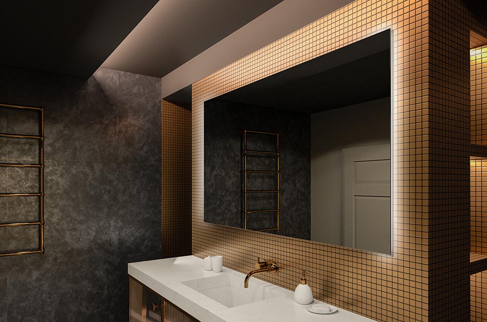 Contemporary wall mirror with uniform LED glow – premium mirror | ARTFORMA