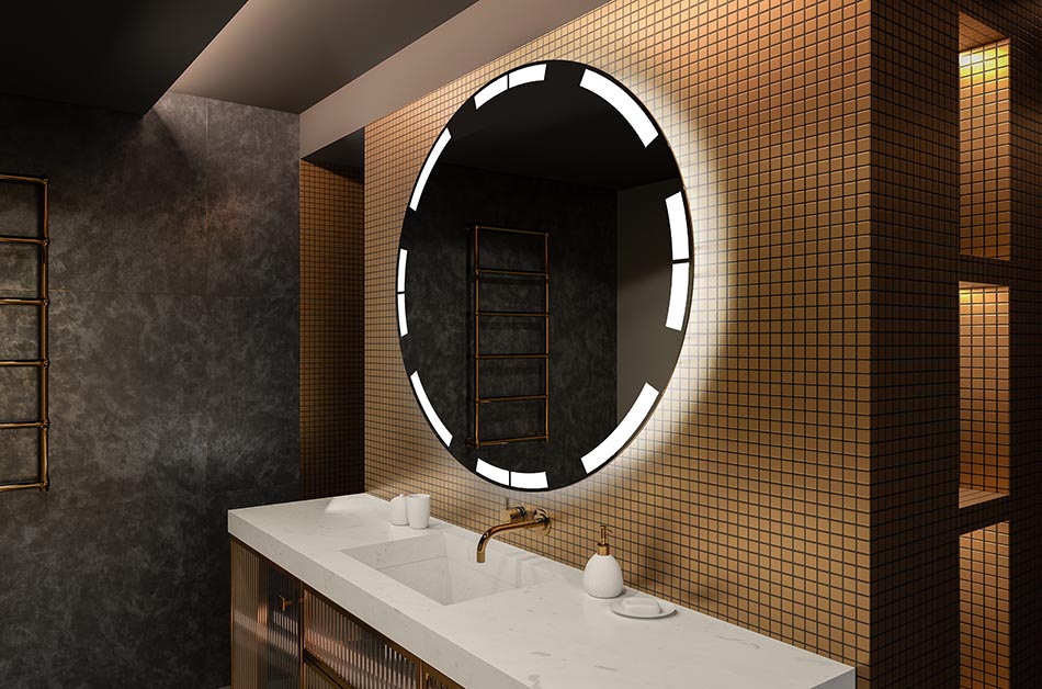 Ambient round LED mirror with warm light – decorative bathroom mirror | ARTFORMA
