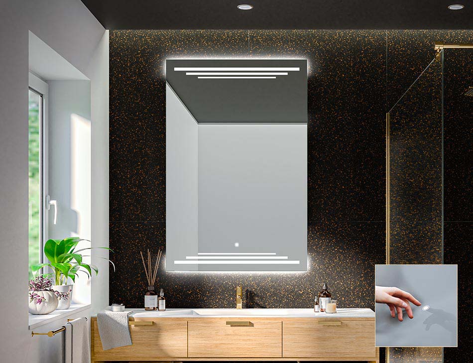Frameless rectangular mirror with premium backlight – illuminated mirror | ARTFORMA