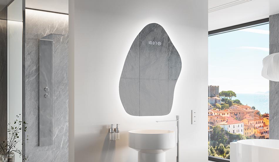 Decorative irregular LED mirror with ambient glow – premium wall mirror | ARTFORMA