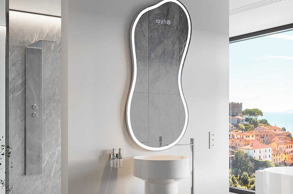 Decorative irregular LED mirror with ambient glow – premium wall mirror | ARTFORMA