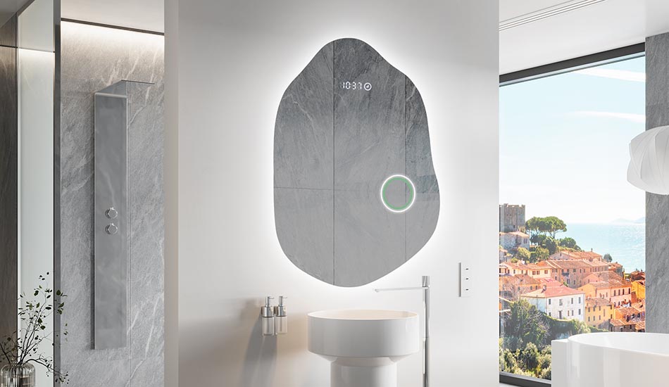 Decorative irregular LED mirror with ambient glow – premium wall mirror | ARTFORMA