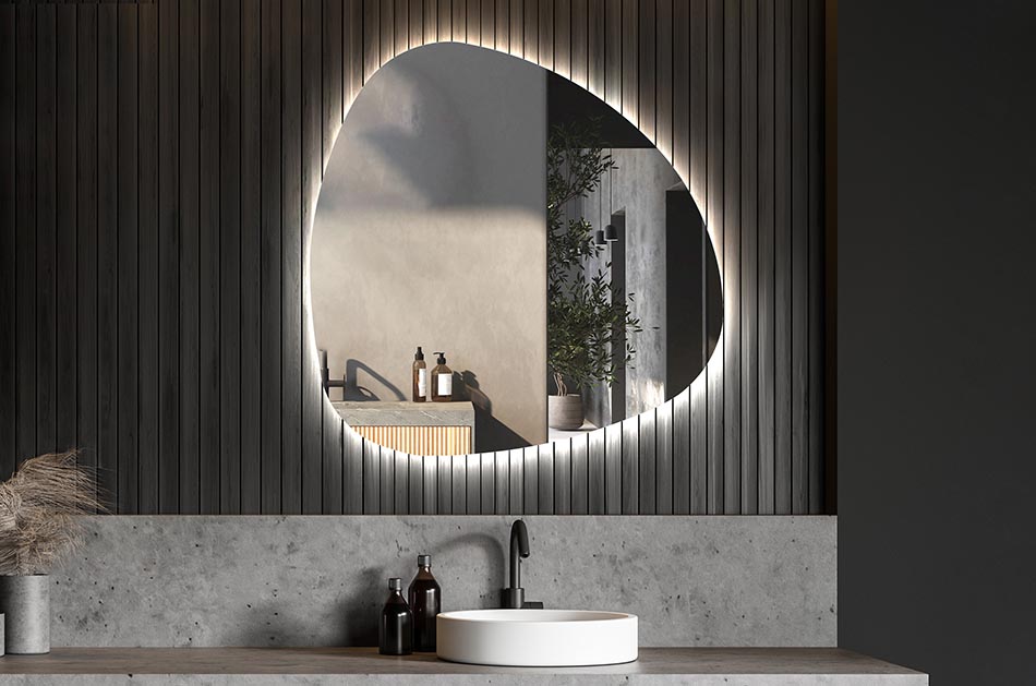 Decorative irregular LED mirror with ambient glow – premium wall mirror | ARTFORMA