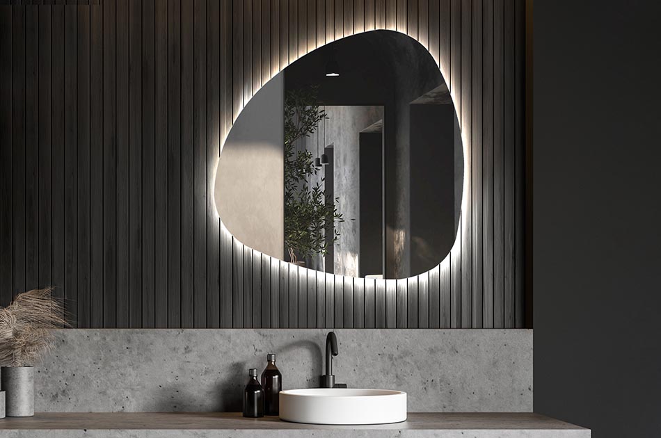 Decorative irregular LED mirror with ambient glow – premium wall mirror | ARTFORMA