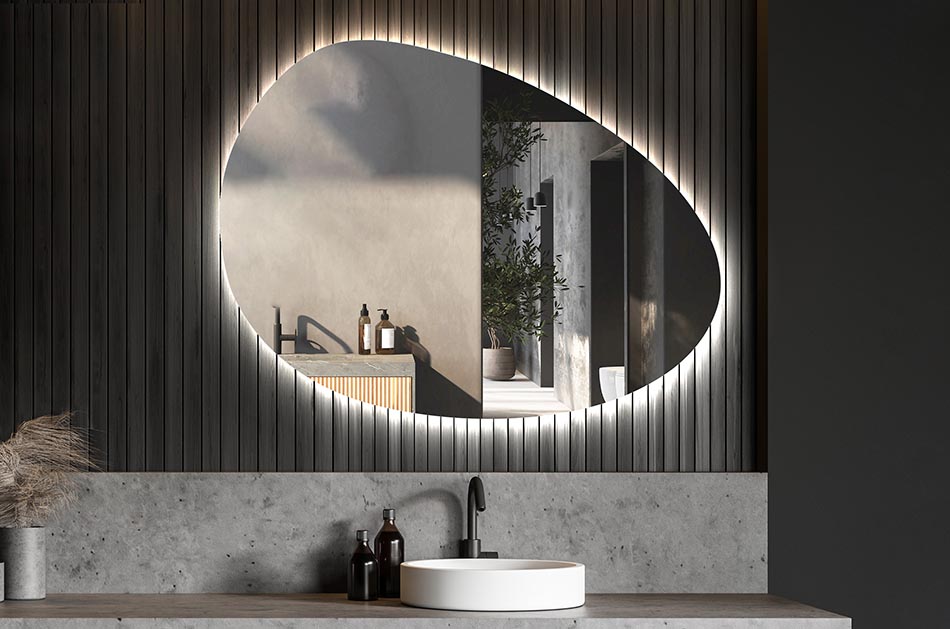 Decorative irregular LED mirror with ambient glow – premium wall mirror | ARTFORMA