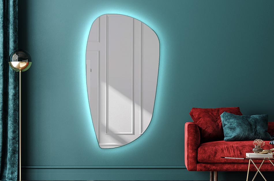 Decorative irregular LED mirror with ambient glow – premium wall mirror | ARTFORMA