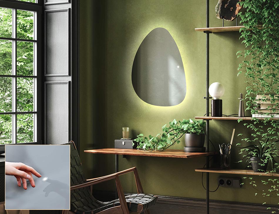 Contemporary ambient mirror in irregular shape – LED wall mirror | ARTFORMA