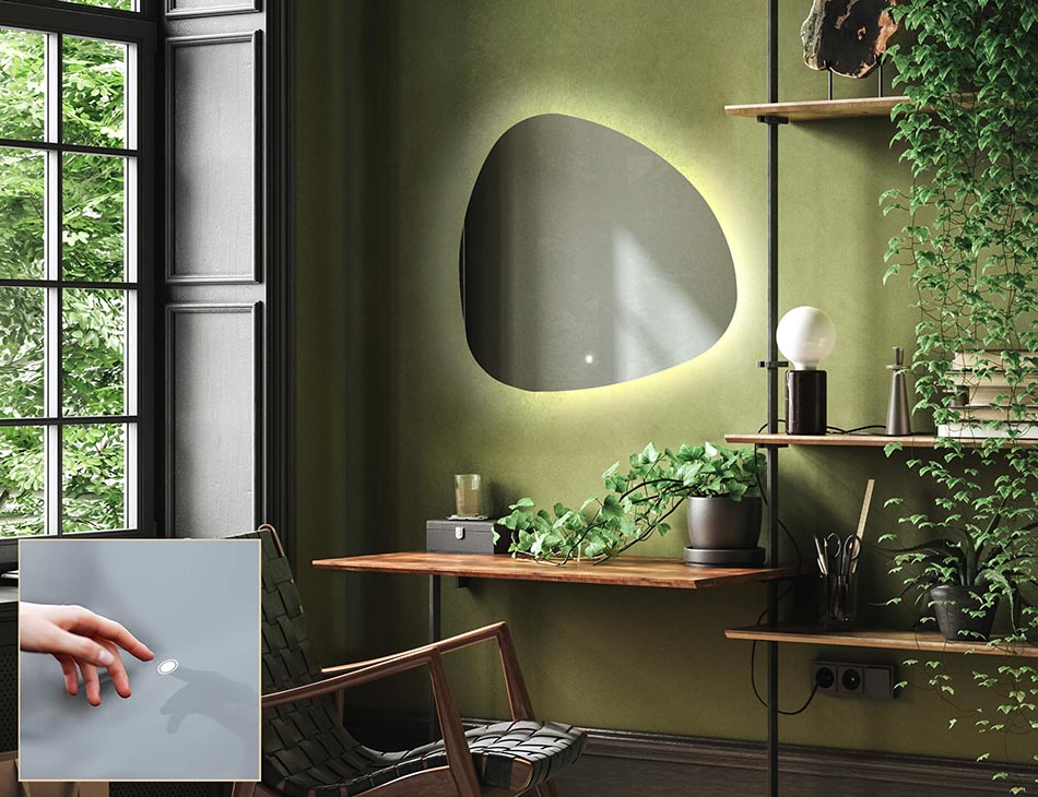 Contemporary ambient mirror in irregular shape – LED wall mirror | ARTFORMA