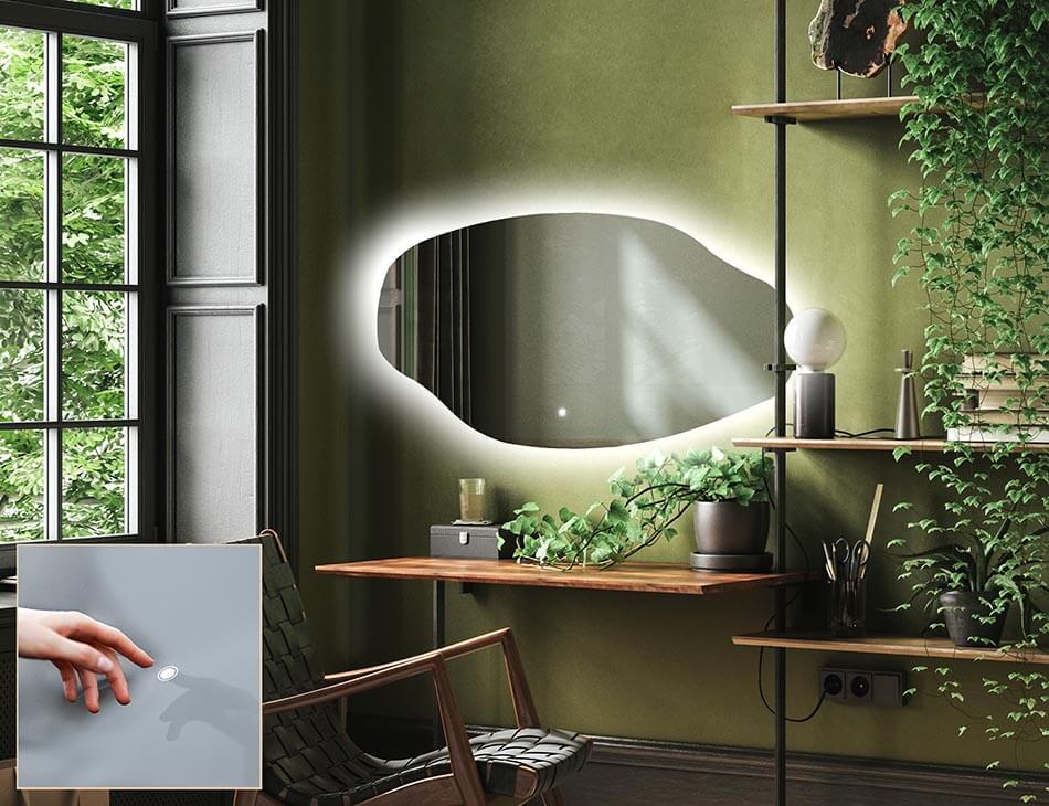 Contemporary ambient mirror in irregular shape – LED wall mirror | ARTFORMA