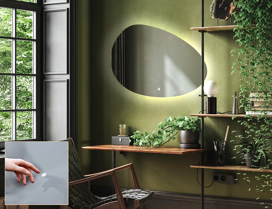 Contemporary ambient mirror in irregular shape – LED wall mirror | ARTFORMA