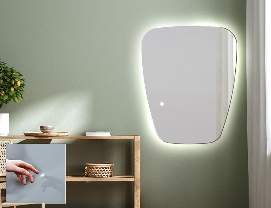 Contemporary ambient mirror in irregular shape – LED wall mirror | ARTFORMA
