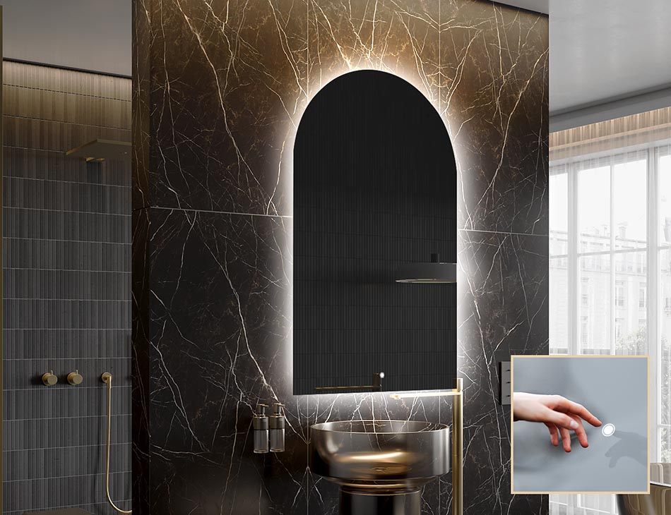 Contemporary ambient mirror in irregular shape – LED wall mirror | ARTFORMA