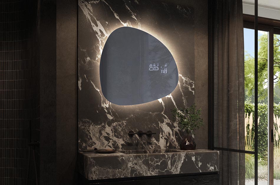 Stylish irregular mirror with premium features – illuminated mirror | ARTFORMA