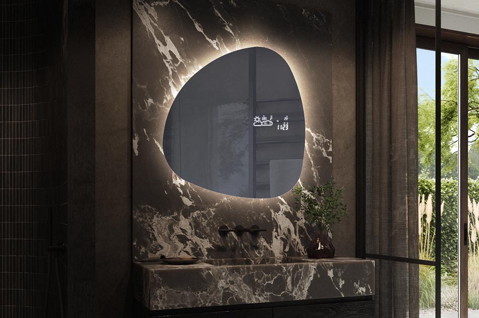 Stylish irregular mirror with premium features – illuminated mirror | ARTFORMA