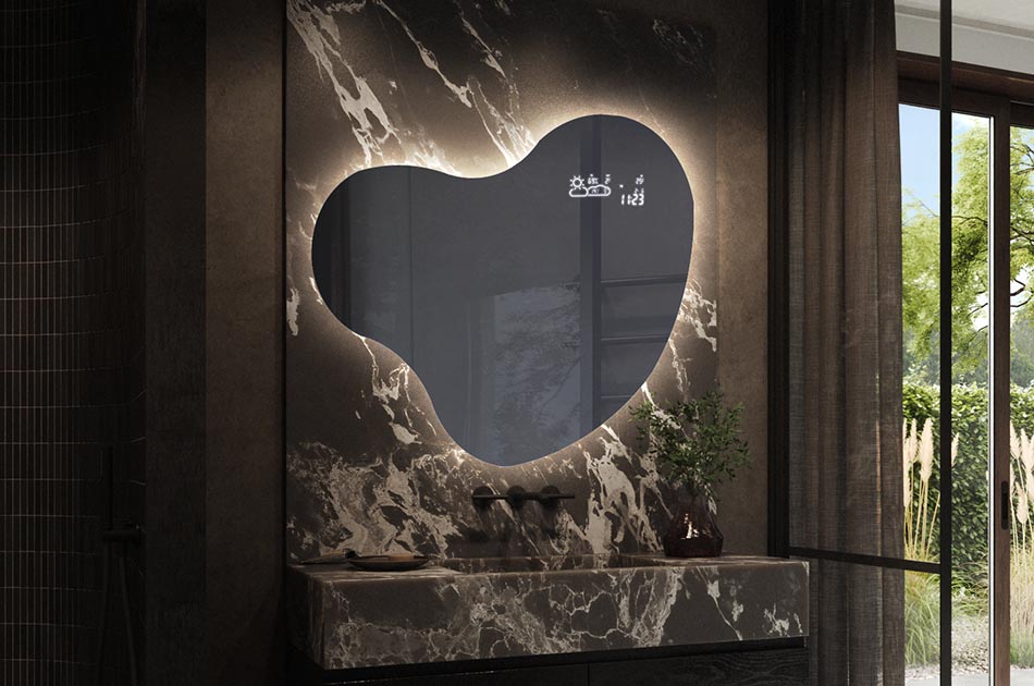 Stylish irregular mirror with premium features – illuminated mirror | ARTFORMA