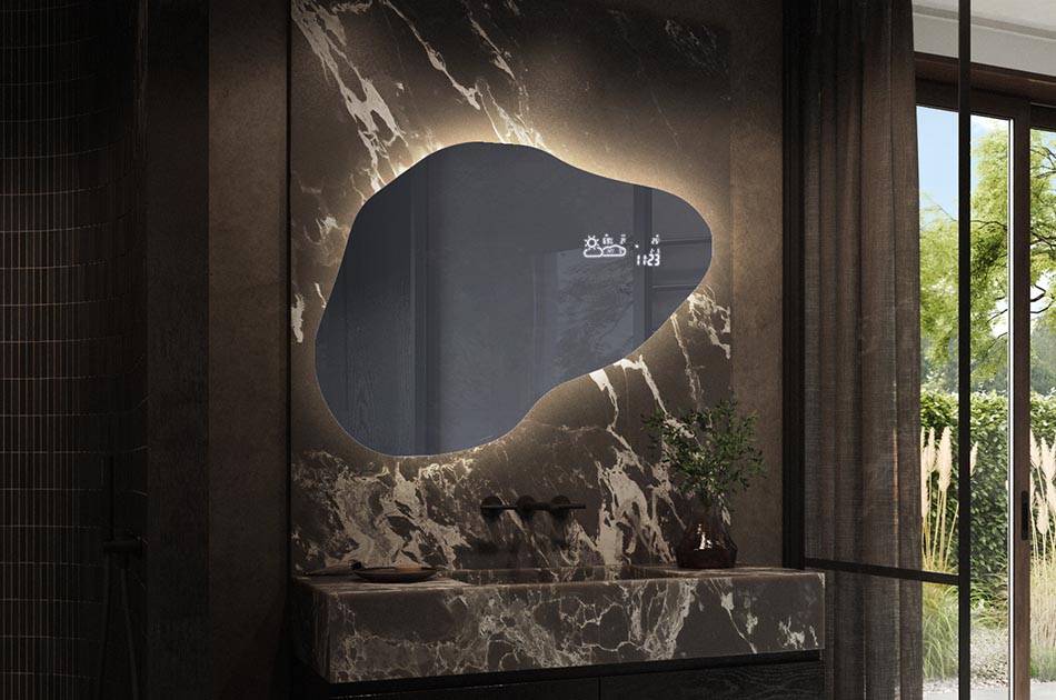 Stylish irregular mirror with premium features – illuminated mirror | ARTFORMA