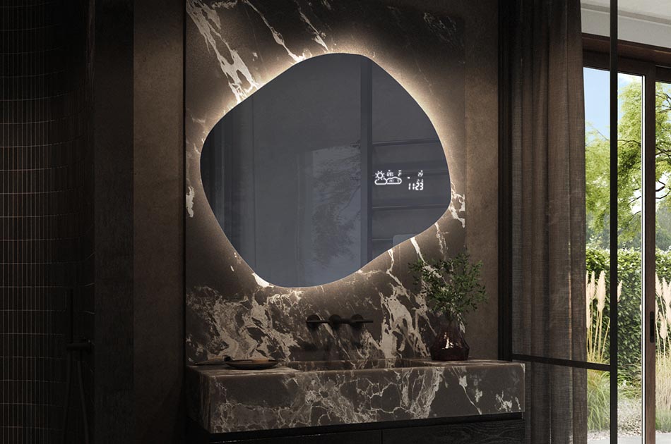 Stylish irregular mirror with premium features – illuminated mirror | ARTFORMA