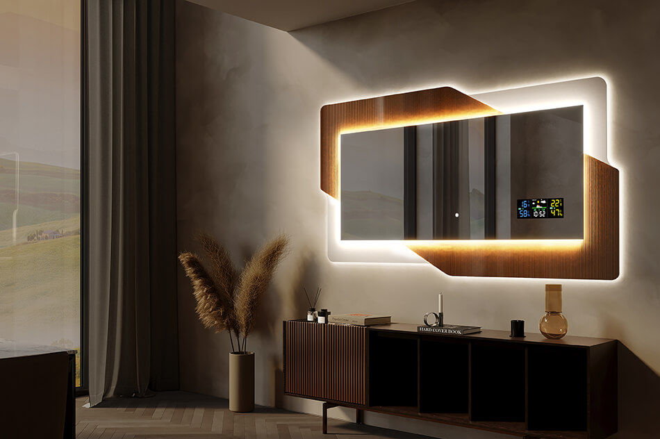 Our mirrors are not just about backlighting, choose from one of the information displays available. From the simplest watch to weather trend forecast stations. Ideal solutions that practically streamline your daily routine.