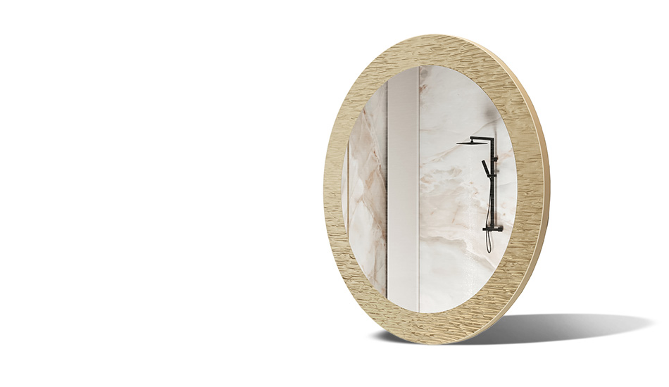 Mirror in a frame with metal decoration. A symbol of modern elegance