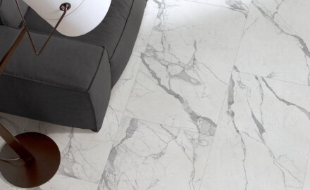 Glazed Porcelain Floor Tile, 60x120, white with gray veins, matte, rectified, A4H108 Statuario Superiore