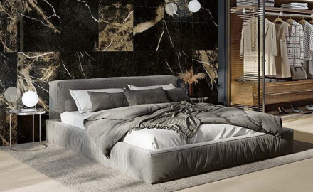 Glazed Porcelain Floor Tile 60x120, Black with Gold Veins, Glossy, Rectified A4H109 Pierre Black