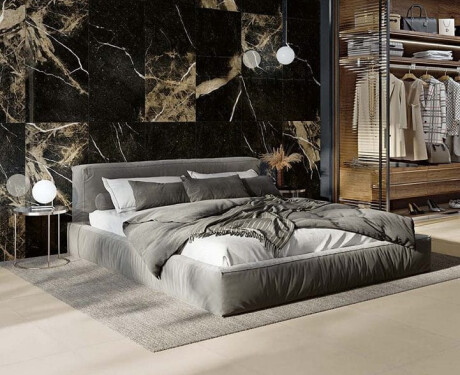 Glazed Porcelain Floor Tile 60x120, Black with Gold Veins, Glossy, Rectified A4H109 Pierre Black