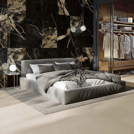 Glazed Porcelain Floor Tile 60x120, Black with Gold Veins, Glossy, Rectified A4H109 Pierre Black #3