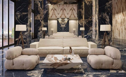 Glazed Floor Tile 60x120 with Gold Veins, Matte, Rectified, A4H110 Pierre Black