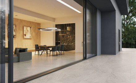 Glazed porcelain floor tile, 120x280 cm, stone gray, matte, A4H1129 Agathos Grey