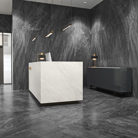 Glazed porcelain floor tile, 60x120 cm, anthracite stone, matte finish, A4H1139 Agathos Anthracite #8