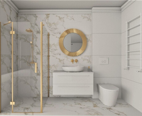 Glazed porcelain floor tile, 60x120 cm, white with gold veins, matte, rectified, A4H116 Varenna