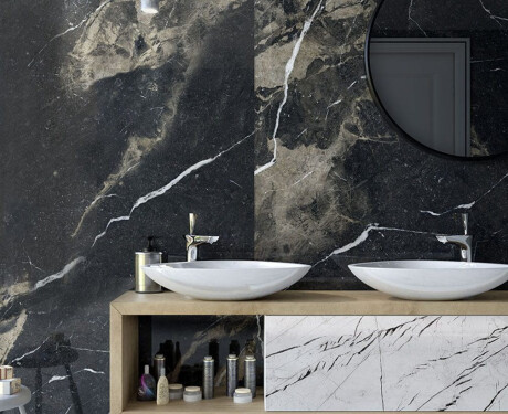 Large-format 120x270 cm matte black porcelain tile with gold veins, rectified, A4H196 Pierre Black