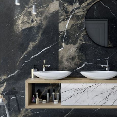 Large-format 120x270 cm matte black porcelain tile with gold veins, rectified, A4H196 Pierre Black #1