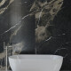 Pierre Black Glazed Porcelain Floor Tile, 120x120 cm, glossy black with gold veins, rectified, A4H197 #3