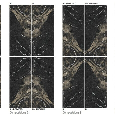 Large-format porcelain tile for flooring, 120x280 cm, Bookmatch, black gloss with gold veins, rectified, A4H203 Pierre Black #3