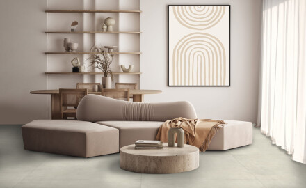 Glazed porcelain floor tile, 60x120 cm, light gray concrete, matte, rectified, A4H302 Massive Snow