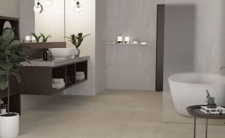 Glazed porcelain floor tiles, 60x120 cm, matte concrete gray, rectified, A4H312 Massive Ashen