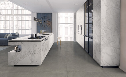 Glazed porcelain floor tile, 60x120 cm, matte concrete gray, rectified, A4H322 Massive Davy