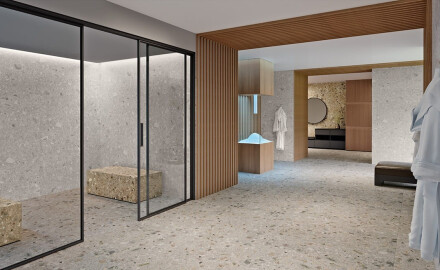 Glazed porcelain floor tile, 120x280 cm, beige terrazzo, matte finish, rectified, A4H406 Ceppo Di Gre Warm