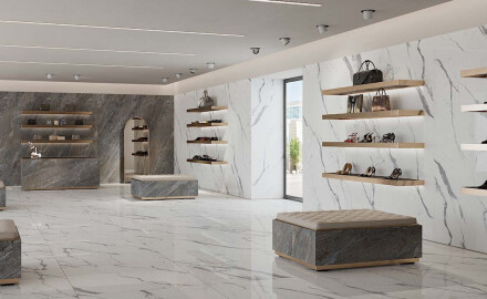 Large-format 120x270 cm glossy porcelain tile with gray veining, rectified, A4H451 Statuario Superiore