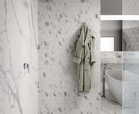 Glazed porcelain floor tile, 120x280 cm, matte finish with gray veining, rectified, A4H452 Statuario Superiore