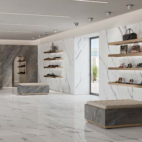 Glazed 120x120 floor tile, glossy finish with gray veining, rectified, A4H454 Statuario Superiore #1