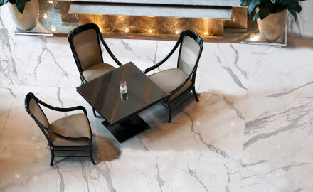 Glazed porcelain floor tile, 120x120 cm, matte finish with gray veining, rectified, A4H455 Statuario Superiore