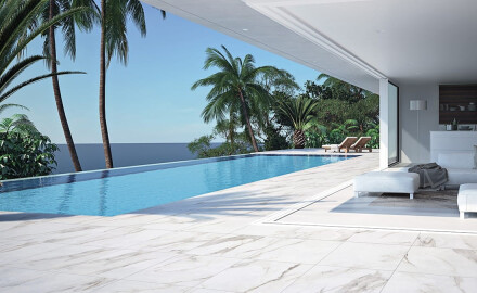 Large-format porcelain tile, 120x280, white marble with gray veins, glossy finish, A4H462 Calacatta