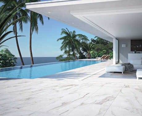 Large-format porcelain tile, 120x280, white marble with gray veins, glossy finish, A4H462 Calacatta