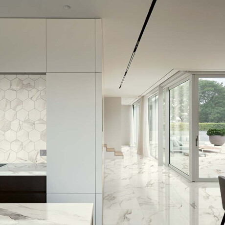 Large-format porcelain tile, 120x280, white marble with gray veins, glossy finish, A4H462 Calacatta #3