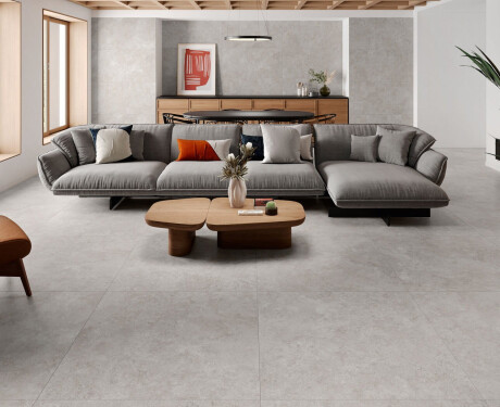 100x100 floor tiles, cross-cut travertine, matte finish, gray A4H497 Chrono Grey