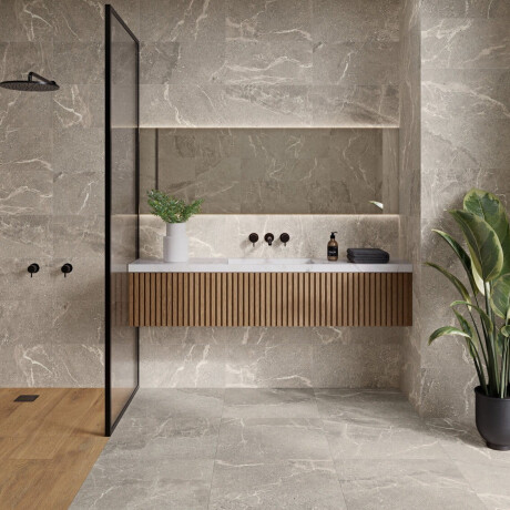 Veined stone-effect floor tile, 100x100, matte, gray A4H506 Volterra Grey #1